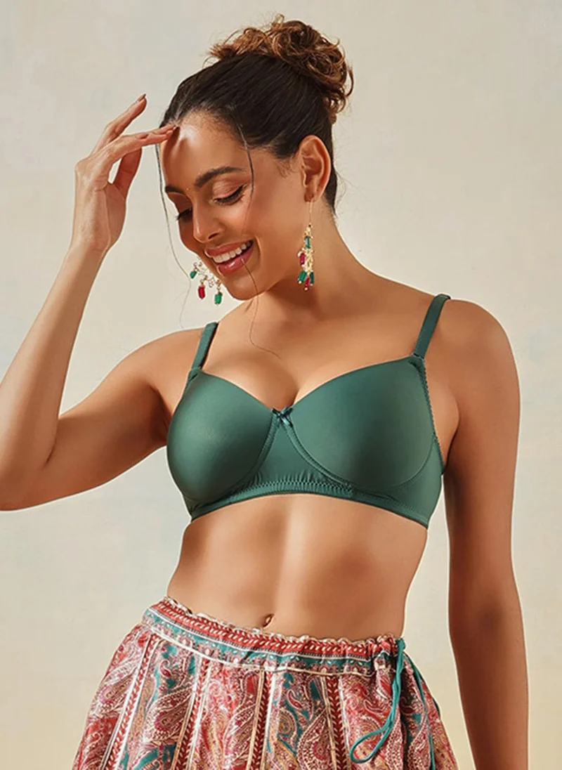 Clovia Clovia Padded Non-Wired Full Coverage Multiway T-shirt Bra in Teal Green