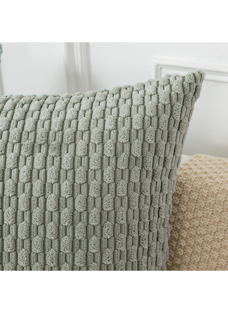 K KEVIN TEXTILE Kevin Textile Throw Pillow Covers Soft Corduroy Decorative Set of 2 Boho Striped Pillow Covers Pillowcases Farmhouse Home Decor for Couch Bed Sofa Living Room 22x22 Inch Greyish Green  - Image 2
