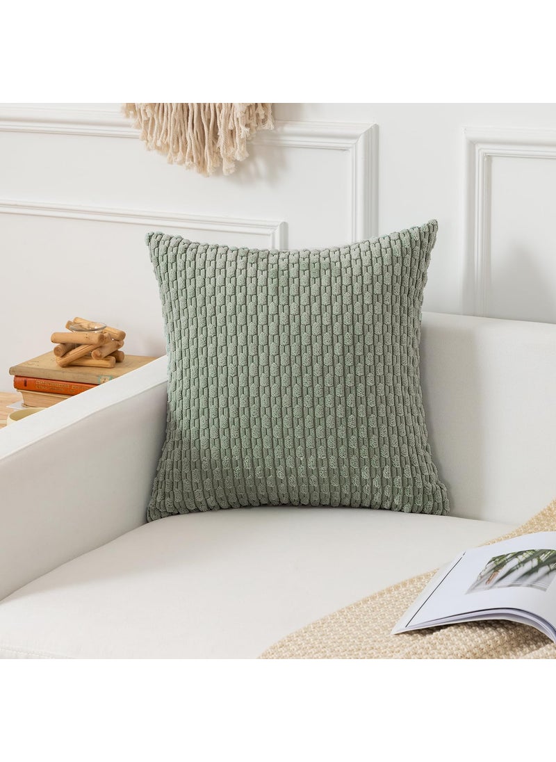 K KEVIN TEXTILE Kevin Textile Throw Pillow Covers Soft Corduroy Decorative Set of 2 Boho Striped Pillow Covers Pillowcases Farmhouse Home Decor for Couch Bed Sofa Living Room 22x22 Inch Greyish Green  - Image 4