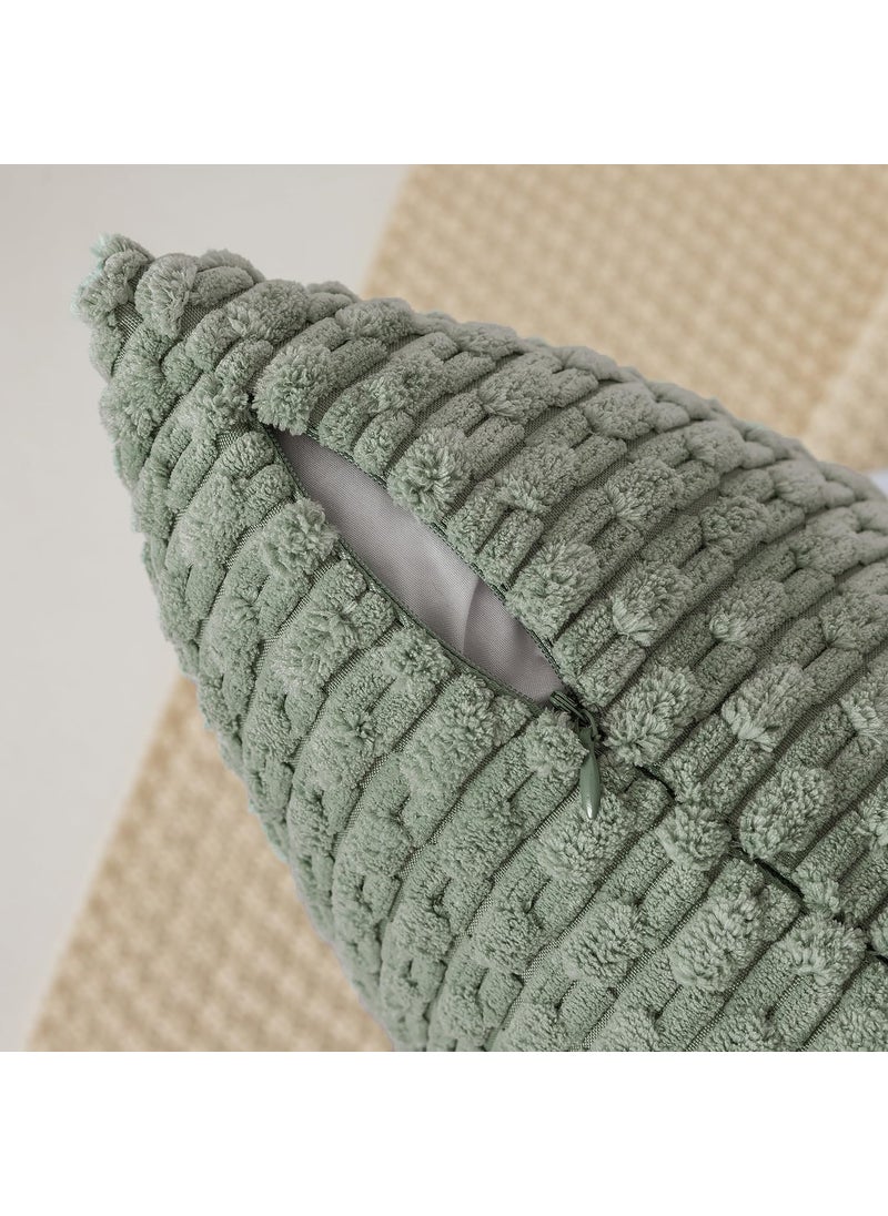 K KEVIN TEXTILE Kevin Textile Throw Pillow Covers Soft Corduroy Decorative Set of 2 Boho Striped Pillow Covers Pillowcases Farmhouse Home Decor for Couch Bed Sofa Living Room 22x22 Inch Greyish Green  - Image 3