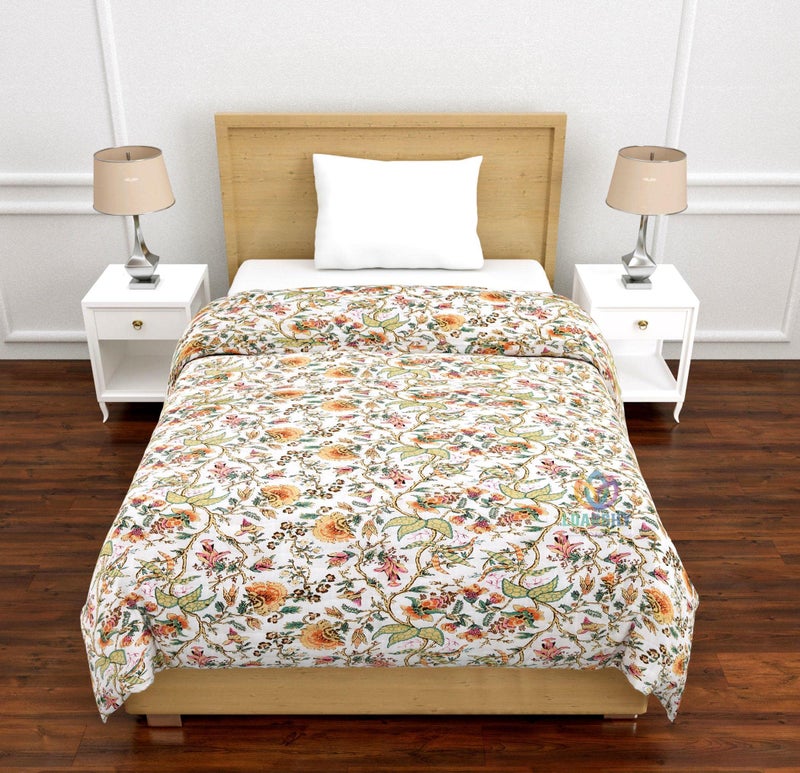 LOARSHY Orange Yellow Multi Color Flower Traditional Printed Jaipuri Cotton Razai Conforter Single Bed AC Rajai Light Weight Soft Quilt (55X85 Size) - Image 2