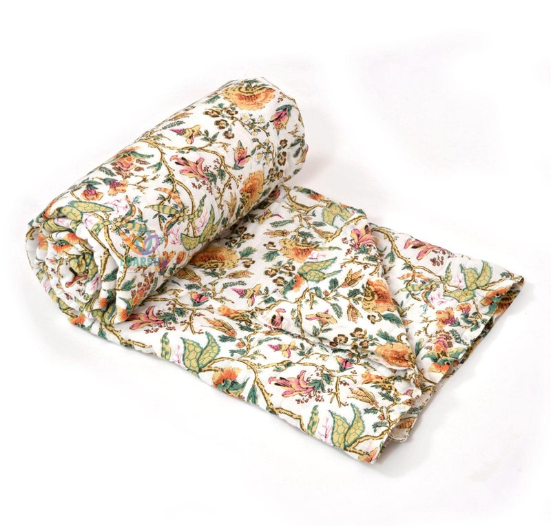 LOARSHY Orange Yellow Multi Color Flower Traditional Printed Jaipuri Cotton Razai Conforter Single Bed AC Rajai Light Weight Soft Quilt (55X85 Size) - Image 3