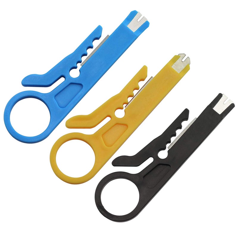 RuiLing 3PCS Small Wire Stripper Portable Crimping Tool BlueYellowBlack UTP STP Network Cable Cutter Keystone Jack RJ45 Ethernet Module Impact Punch Down Tool