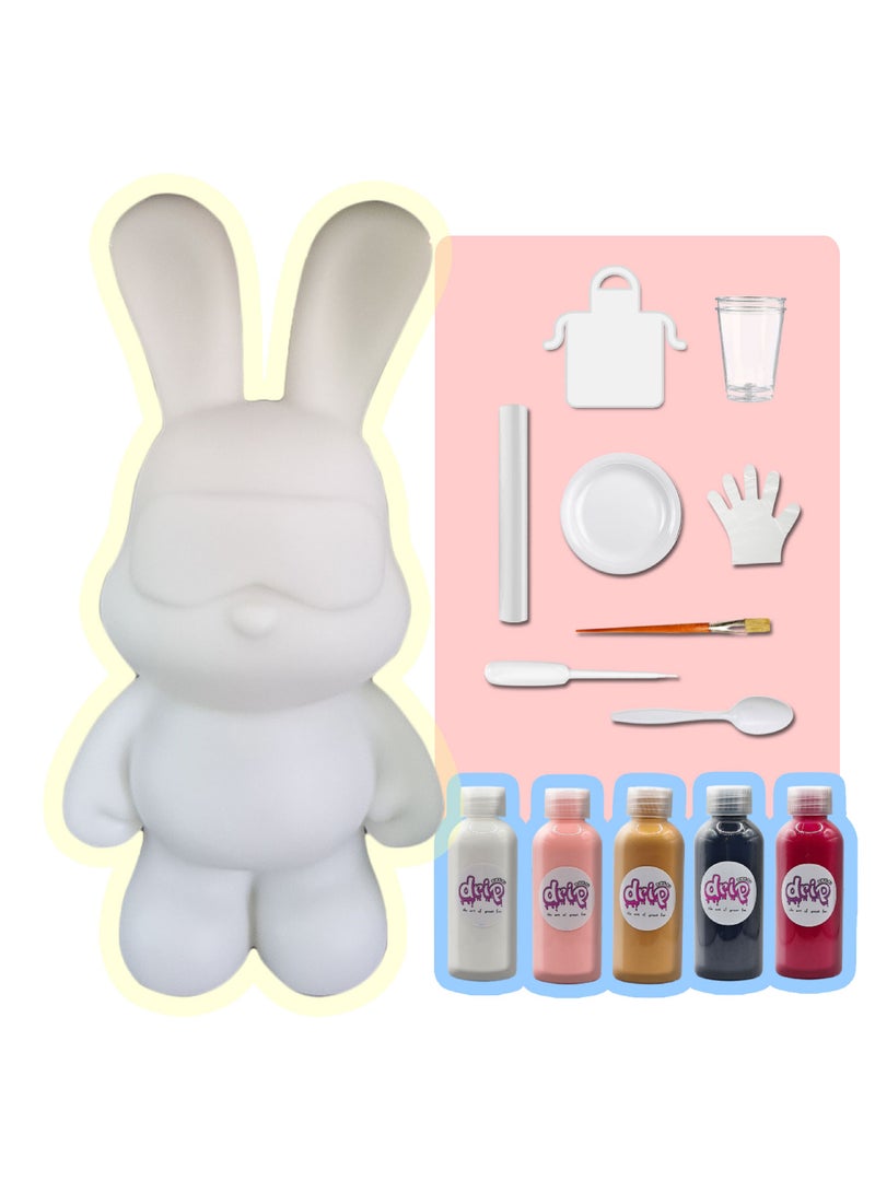 DRIP ACRYLIC POURING PIANT MONEY SAVING COOL BUNNY (13 inch - 33 cm) FLOW DIY SET RABBIT Colors: White, Light-Pink, Gold, Black, Rose-Red. - Image 1