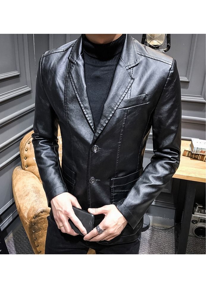 Loquat Men's Fashion Slim Leather Jacket  - Image 1