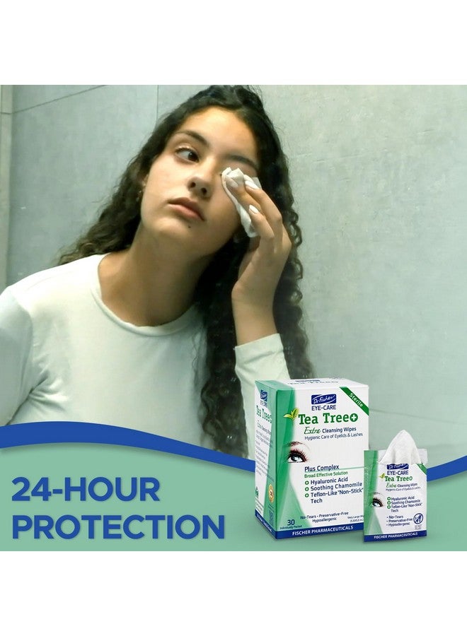 Dr. Fischer Tea Tree Oil Eye Wipes - Hypoallergenic Eyelid Wipes for Sensitive Eyes with Hyaluronic Acid and Chamomile, Makeup Remover, Daily Cleanser (60 wipes) - Image 3