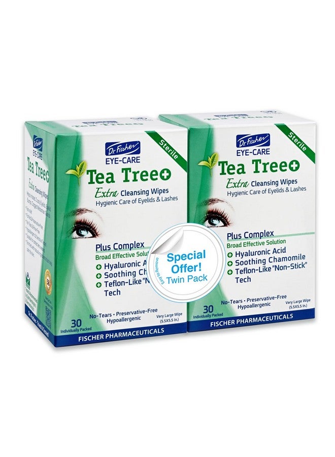 Dr. Fischer Tea Tree Oil Eye Wipes - Hypoallergenic Eyelid Wipes for Sensitive Eyes with Hyaluronic Acid and Chamomile, Makeup Remover, Daily Cleanser (60 wipes) - Image 1