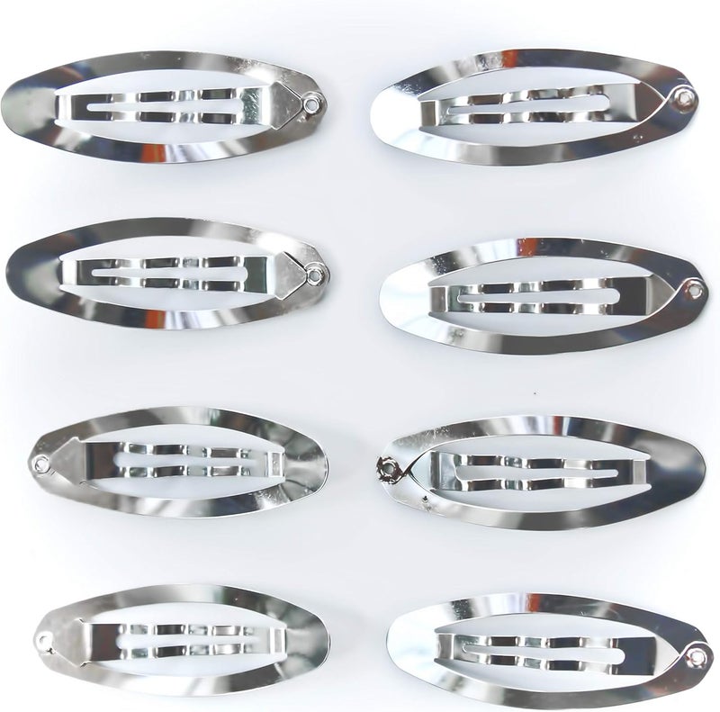 ALL in ONE 50pcs Metal Silver Oval Shape Snap Hair Clips/Barrettes for DIY 50mm