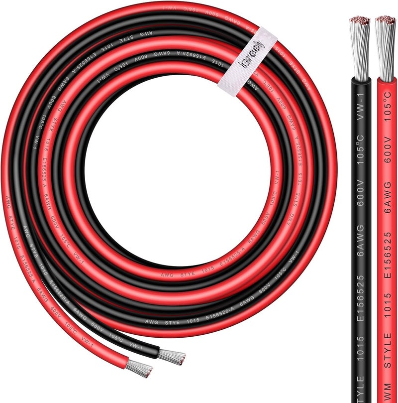 iGreely 6 AWG Tinned Copper Wire - 3m Red & 3m Black for Solar Panel and Marine Wiring - Image 1