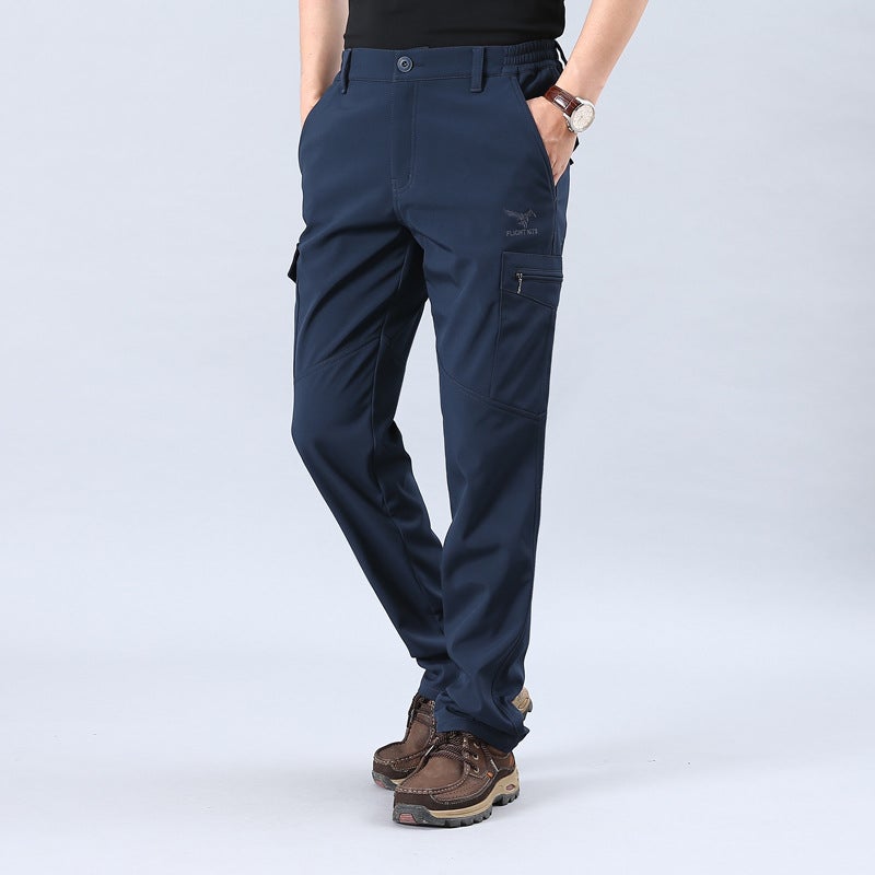 Generic Winter mens outdoor assault sports pants mountaineering soft shell multi-pocket quick-drying pants loose velvet padded waterproof Royal Blue