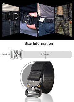 GROIC Traing Tactical Belt Military Style Girdle Utility for Men Waistband Nylon Webbing Band with V-Ring Heavy-Duty Quick-Release Zinc Alloy Buckle Elastic Ring Allergy Free - Black  - Image 2