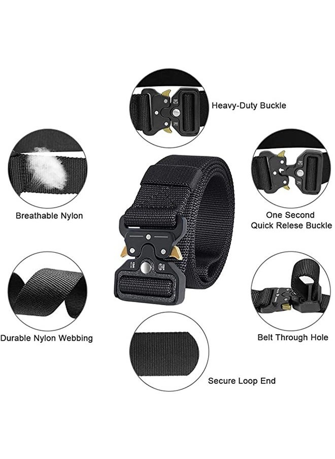 GROIC Traing Tactical Belt Military Style Girdle Utility for Men Waistband Nylon Webbing Band with V-Ring Heavy-Duty Quick-Release Zinc Alloy Buckle Elastic Ring Allergy Free - Black  - Image 5
