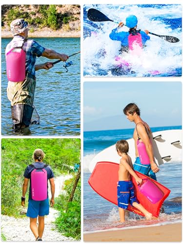 HEETA Waterproof Dry Bag for Women Men (Upgraded Version), Roll Top Lightweight Dry Storage Bag Backpack with Emergency Whistle for Travel, Swimming, Boating, Kayaking, Camping, Beach (Rose Red, 10L) - Image 5