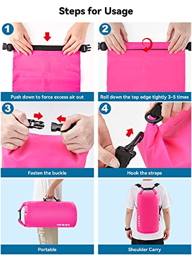 HEETA Waterproof Dry Bag for Women Men (Upgraded Version), Roll Top Lightweight Dry Storage Bag Backpack with Emergency Whistle for Travel, Swimming, Boating, Kayaking, Camping, Beach (Rose Red, 10L) - Image 4
