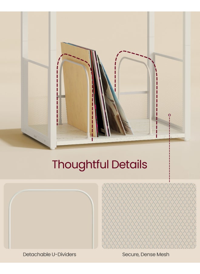 VASAGLE حامل أسطوانات فاساجل، طاولة جانبية من 3 طبقات، تخزين أسطوانات، تصل إلى 100 ألبوم، طاولة لغرفة المعيشة، غرفة النوم، أبيض عتيق - Image 5