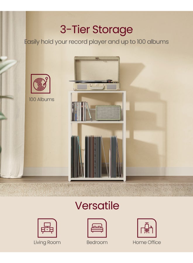 VASAGLE حامل أسطوانات فاساجل، طاولة جانبية من 3 طبقات، تخزين أسطوانات، تصل إلى 100 ألبوم، طاولة لغرفة المعيشة، غرفة النوم، أبيض عتيق - Image 3