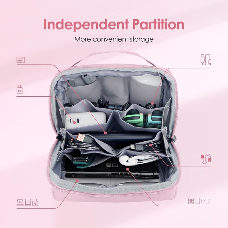 SYOSI Portable Travel Cable Organizer Bag Waterproof Electronic Accessories Storage Pouch for Charger Cables Adapter Power Bank (Pink) - Image 5