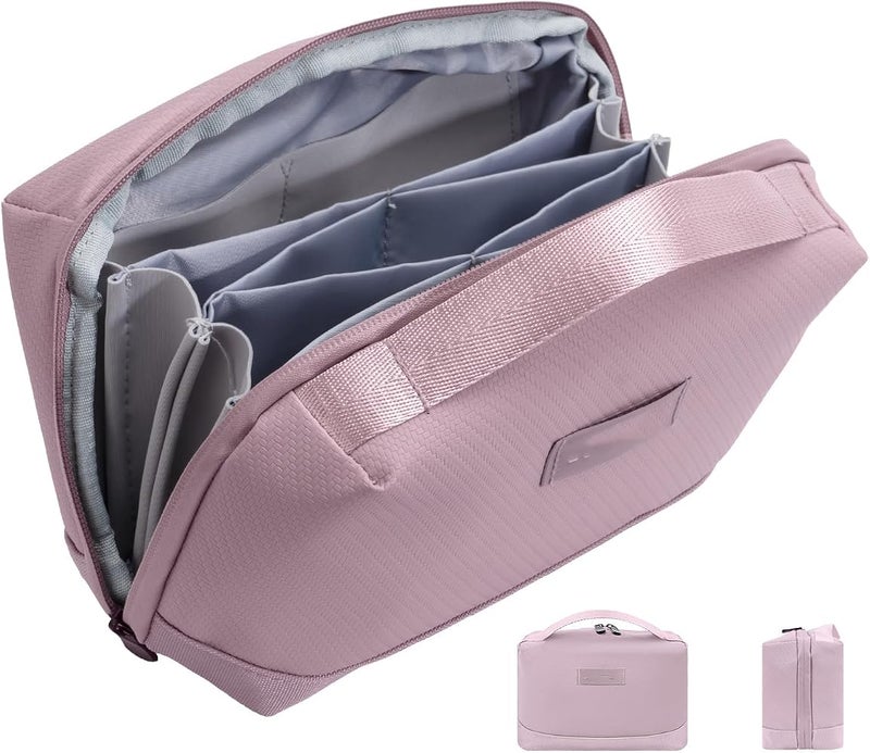 SYOSI Portable Travel Cable Organizer Bag Waterproof Electronic Accessories Storage Pouch for Charger Cables Adapter Power Bank (Pink) - Image 1