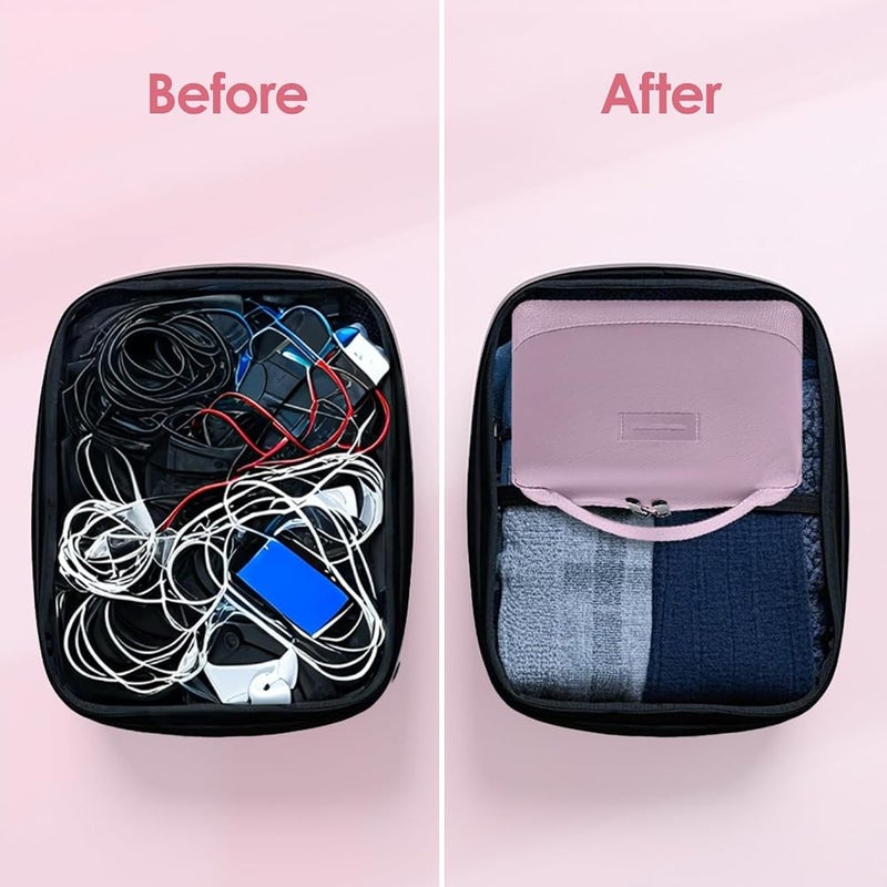 SYOSI Portable Travel Cable Organizer Bag Waterproof Electronic Accessories Storage Pouch for Charger Cables Adapter Power Bank (Pink) - Image 3