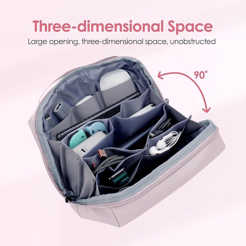 SYOSI Portable Travel Cable Organizer Bag Waterproof Electronic Accessories Storage Pouch for Charger Cables Adapter Power Bank (Pink) - Image 4