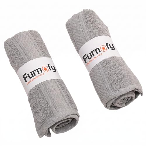 Furnofy 450 GSM Hand Towel Set of 2 Soft, Absorbent & Quick Dry Towel for Gym, Home, Kitchen, Pool, Travel - (40x60 cm, Grey) - Image 1