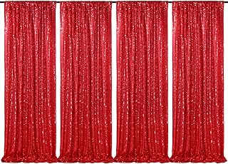 QueenDream Red Sequin Backdrop 4 Panels 2FTx8FT Christmas Party Backdrop Curtains Photo Background Drapes Glitter - Image 1