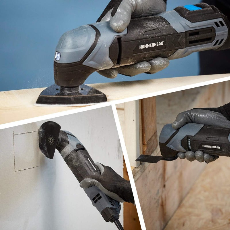 HAMMERHEAD 2.2-Amp Oscillating Multi-Tool with 1pc Flush Cut Blade, 1pc Semicircle Saw Blade, 1pc Sanding pad, 3pcs Sanding Paper - HAMT022 - Image 5