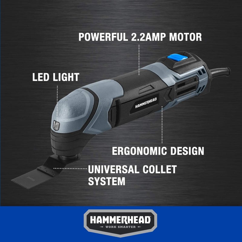 HAMMERHEAD 2.2-Amp Oscillating Multi-Tool with 1pc Flush Cut Blade, 1pc Semicircle Saw Blade, 1pc Sanding pad, 3pcs Sanding Paper - HAMT022 - Image 3