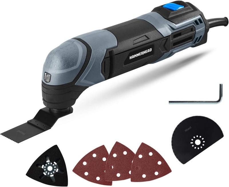 HAMMERHEAD 2.2-Amp Oscillating Multi-Tool with 1pc Flush Cut Blade, 1pc Semicircle Saw Blade, 1pc Sanding pad, 3pcs Sanding Paper - HAMT022 - Image 1