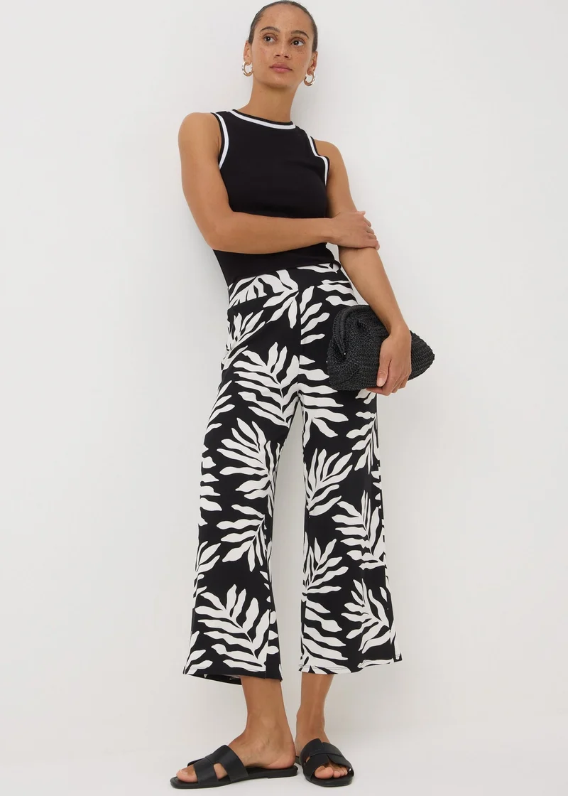 Matalan Black Mono Leaf Crop Wide Leg Trousers