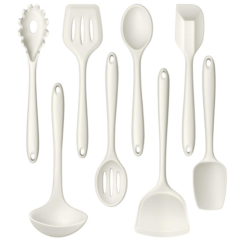 LIANYU 8Pcs Kitchen Cooking Utensils Set, Silicone Utensil Sets, Heat Resistant Kitchen Gadgets Essentials for Nonstick Cookware with Spatula, Spoon, Tuner, Ladle, Dishwasher Safe, White - Image 1