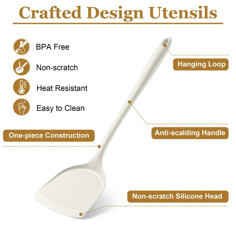 LIANYU 8Pcs Kitchen Cooking Utensils Set, Silicone Utensil Sets, Heat Resistant Kitchen Gadgets Essentials for Nonstick Cookware with Spatula, Spoon, Tuner, Ladle, Dishwasher Safe, White - Image 4