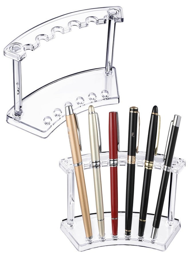 Tinlade 2 Pieces Plastic Pen Holder Stand Pen Display Stand Rack 6-Slot Pen Makeup Brush Rack Organizer Eyebrow Pen Stand for School Office Home Store (Clear) - Image 1