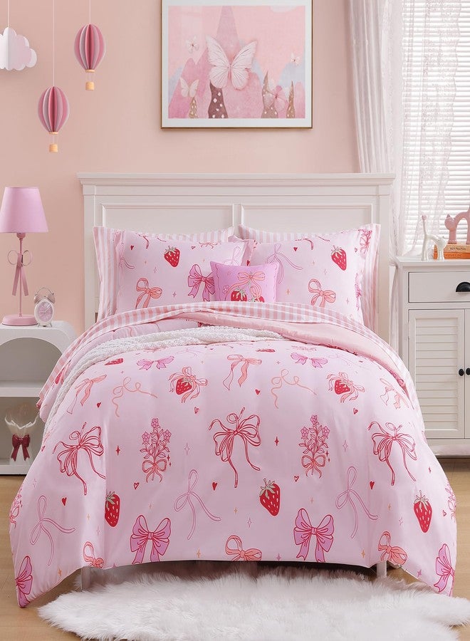 Wink Deer Full Size Comforter Set for Girls-7 Pieces Pink Bow Full Bedding Sets for Kids, Ultra Soft Bed in A Bag with Sheets - Image 1