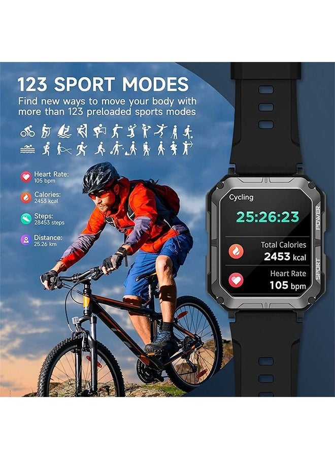DMG TECH DMG 1.83" Military Smart Watches for Men with Bluetooth Call Activity Tracker with 123 Sports Modes IP68 Waterproof Men's Smartwatch with Heart Rate Blood Pressure Sleep Monitor(Black)  - Image 3
