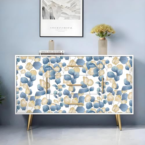 Vinjiasin Boho Peel and Stick Wallpaper Blue Leaf Contact Paper Modern Floral Wallpaper Self Adhesive Removable Wall Paper for Bathroom Bedroom Living Room Cabinet Countertop 17.3"x 78.7" - Image 5