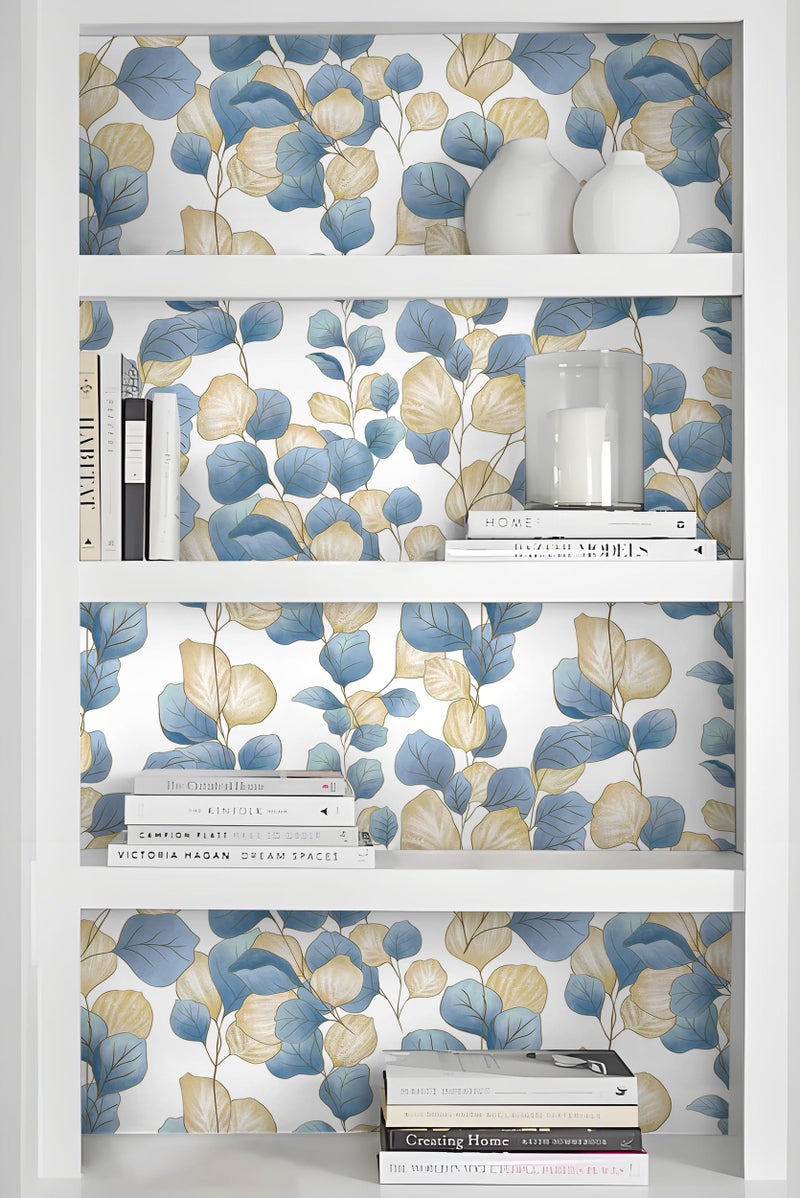 Vinjiasin Boho Peel and Stick Wallpaper Blue Leaf Contact Paper Modern Floral Wallpaper Self Adhesive Removable Wall Paper for Bathroom Bedroom Living Room Cabinet Countertop 17.3"x 78.7" - Image 3
