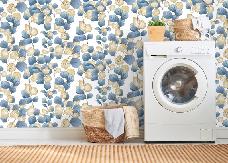 Vinjiasin Boho Peel and Stick Wallpaper Blue Leaf Contact Paper Modern Floral Wallpaper Self Adhesive Removable Wall Paper for Bathroom Bedroom Living Room Cabinet Countertop 17.3"x 78.7" - Image 4