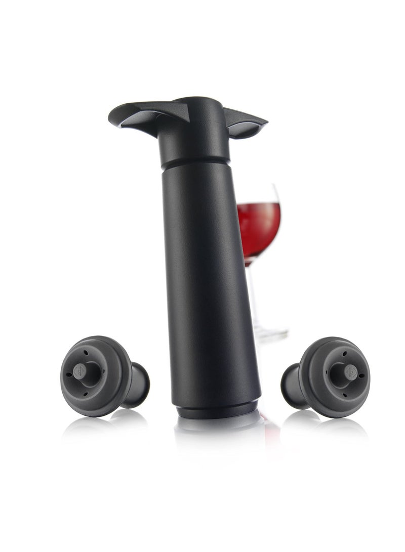 Vacuum Saver Pump Set, Includes 2 Black Bottle Stoppers & 4 Extra Stoppers for Wine Preservation, Black Pump + 4 Stoppers  - Image 2