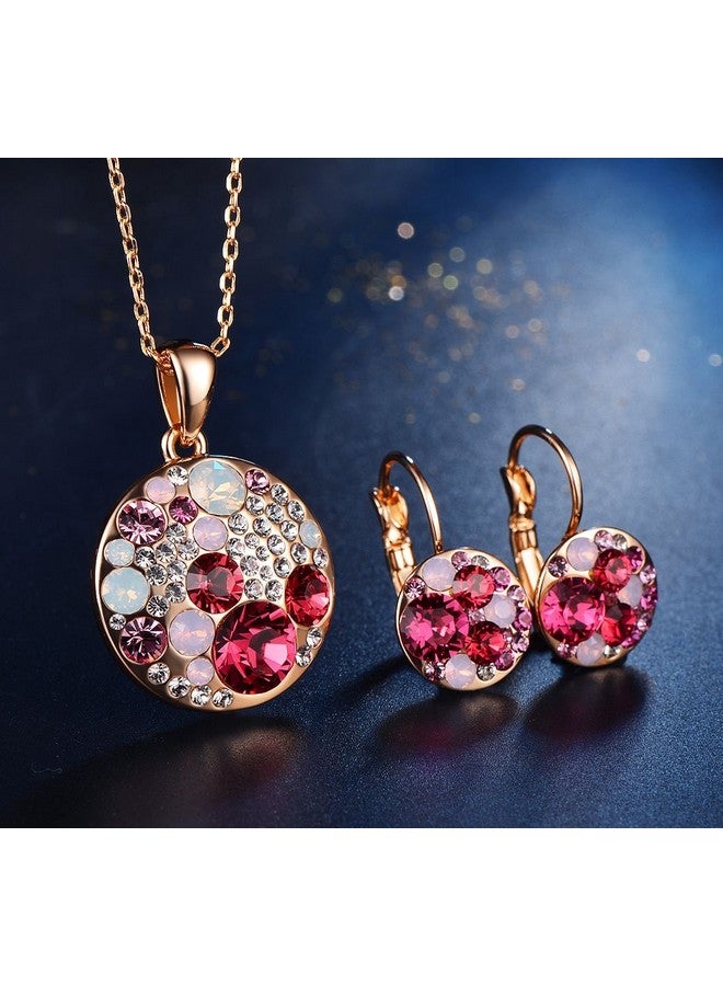 Leafael Ocean Bubble Women'S Jewelry Set Made With Premium Crystals Opal Pink Ruby Red Costume Fashion Pendant Necklace Earring Set 18K Rose Gold Plated 18 + 2 Gifts For Women - Image 2