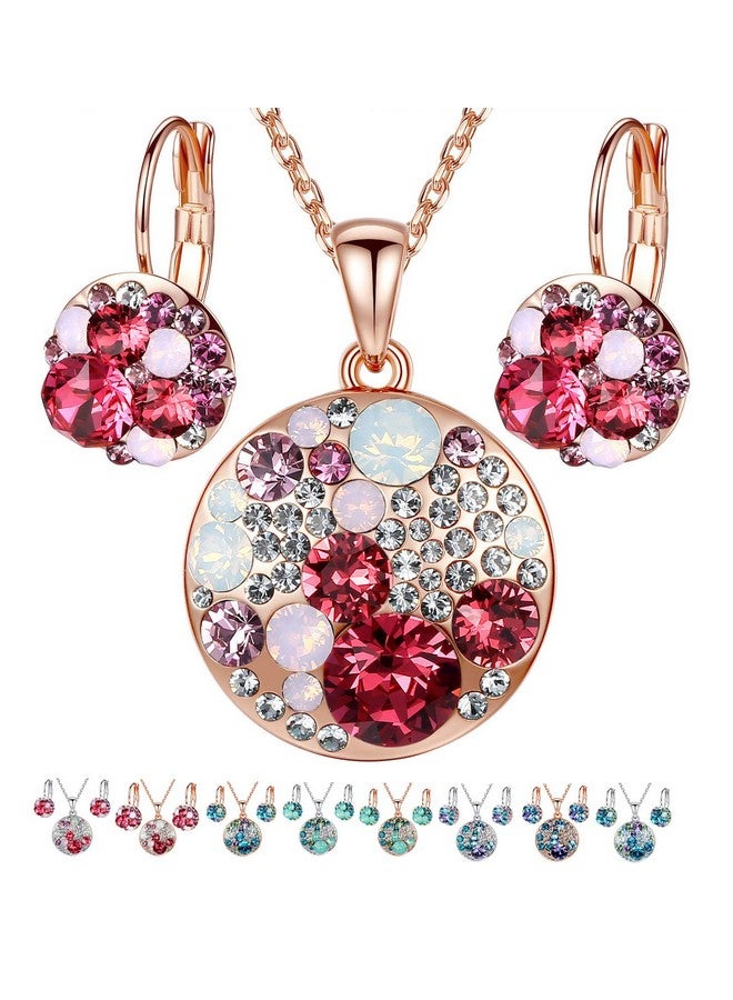 Leafael Ocean Bubble Women'S Jewelry Set Made With Premium Crystals Opal Pink Ruby Red Costume Fashion Pendant Necklace Earring Set 18K Rose Gold Plated 18 + 2 Gifts For Women - Image 1