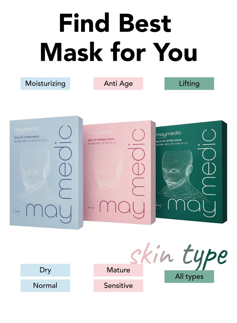 maymedic Korean Face Sheet Mask with Hyaluronic Acid 5 pcs - Natural Beauty Skincare For All Skin Types - Hydrating & Moisturizing for Sensitive Skin
