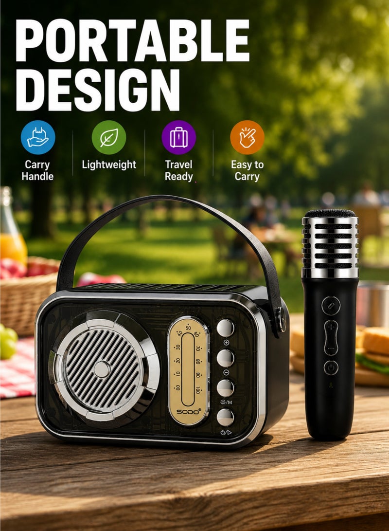 SODO SD10 Bluetooth Karaoke Speaker with Wireless Microphone, RGB Light, Portable Wireless Speaker, USB/TF/AUX - Image 3