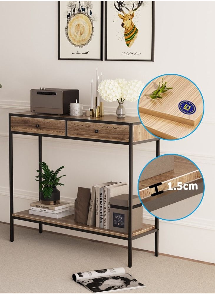 AnneFish - 100*33*90cm 2 Tier Console Table Sofa Table Coffee Corner with Storage Shelf and 2 Drawers Entryway Table for Couch Hallway Entrance Living Room - Image 1