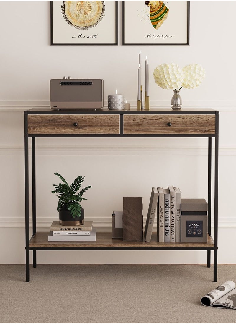 AnneFish - 100*33*90cm 2 Tier Console Table Sofa Table Coffee Corner with Storage Shelf and 2 Drawers Entryway Table for Couch Hallway Entrance Living Room - Image 1