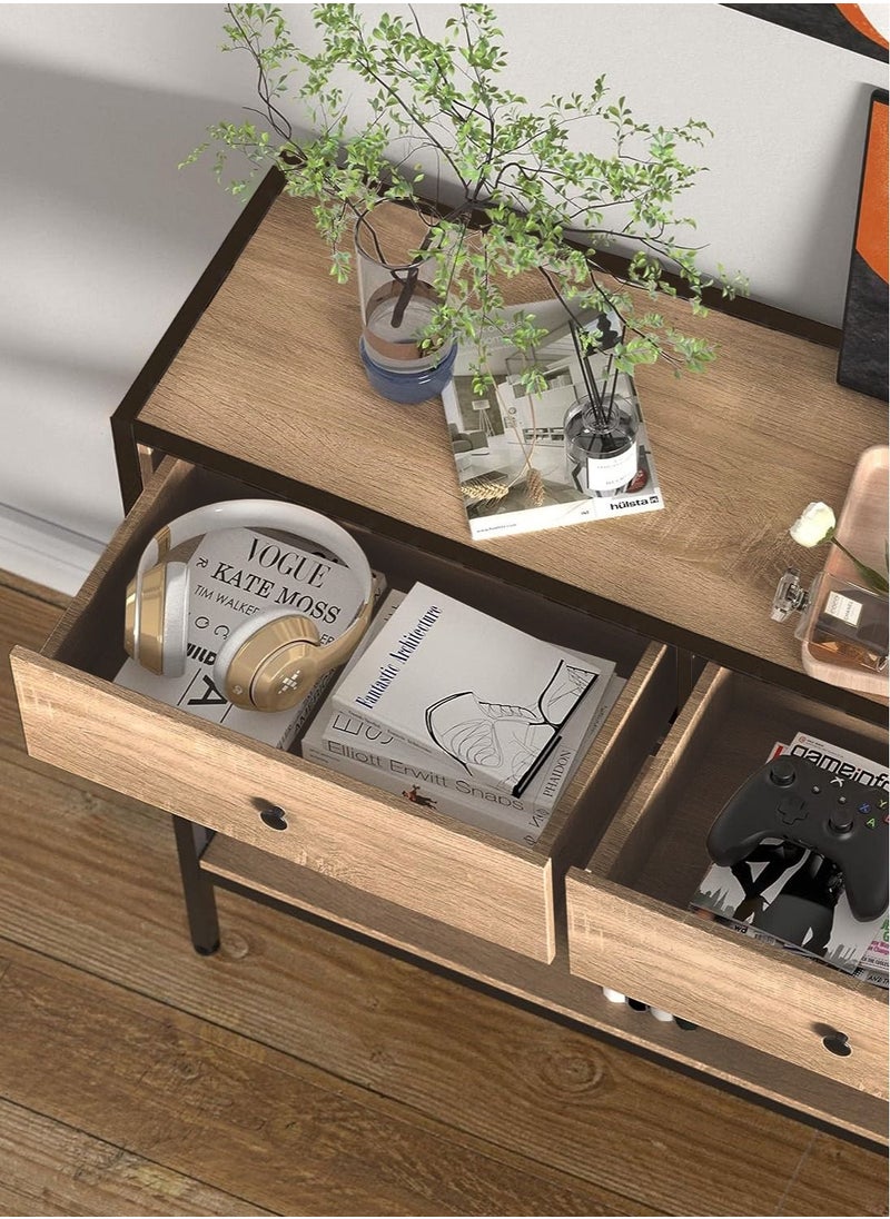 AnneFish - 100*33*90cm 2 Tier Console Table Sofa Table Coffee Corner with Storage Shelf and 2 Drawers Entryway Table for Couch Hallway Entrance Living Room - Image 1
