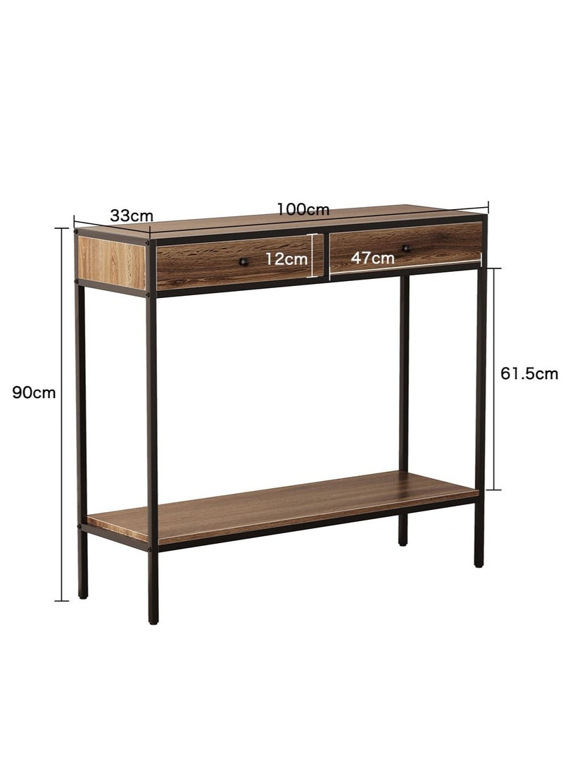 AnneFish - 100*33*90cm 2 Tier Console Table Sofa Table Coffee Corner with Storage Shelf and 2 Drawers Entryway Table for Couch Hallway Entrance Living Room - Image 1