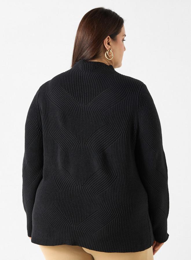 Ulla Popken Plus Size Ulla Popken Embellished High-Neck Sweater with Long Sleeves - Image 3