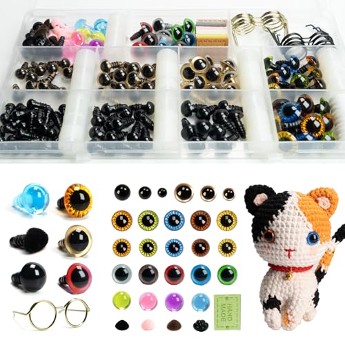 SEVENSUN 266 PCS Safety Eyes for Crocheting, Crochet Safety Eyes and Noses for Amigurumi Crochet Animals Craft Doll Eye Glasses - Image 1