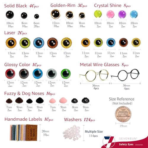 SEVENSUN 266 PCS Safety Eyes for Crocheting, Crochet Safety Eyes and Noses for Amigurumi Crochet Animals Craft Doll Eye Glasses - Image 2
